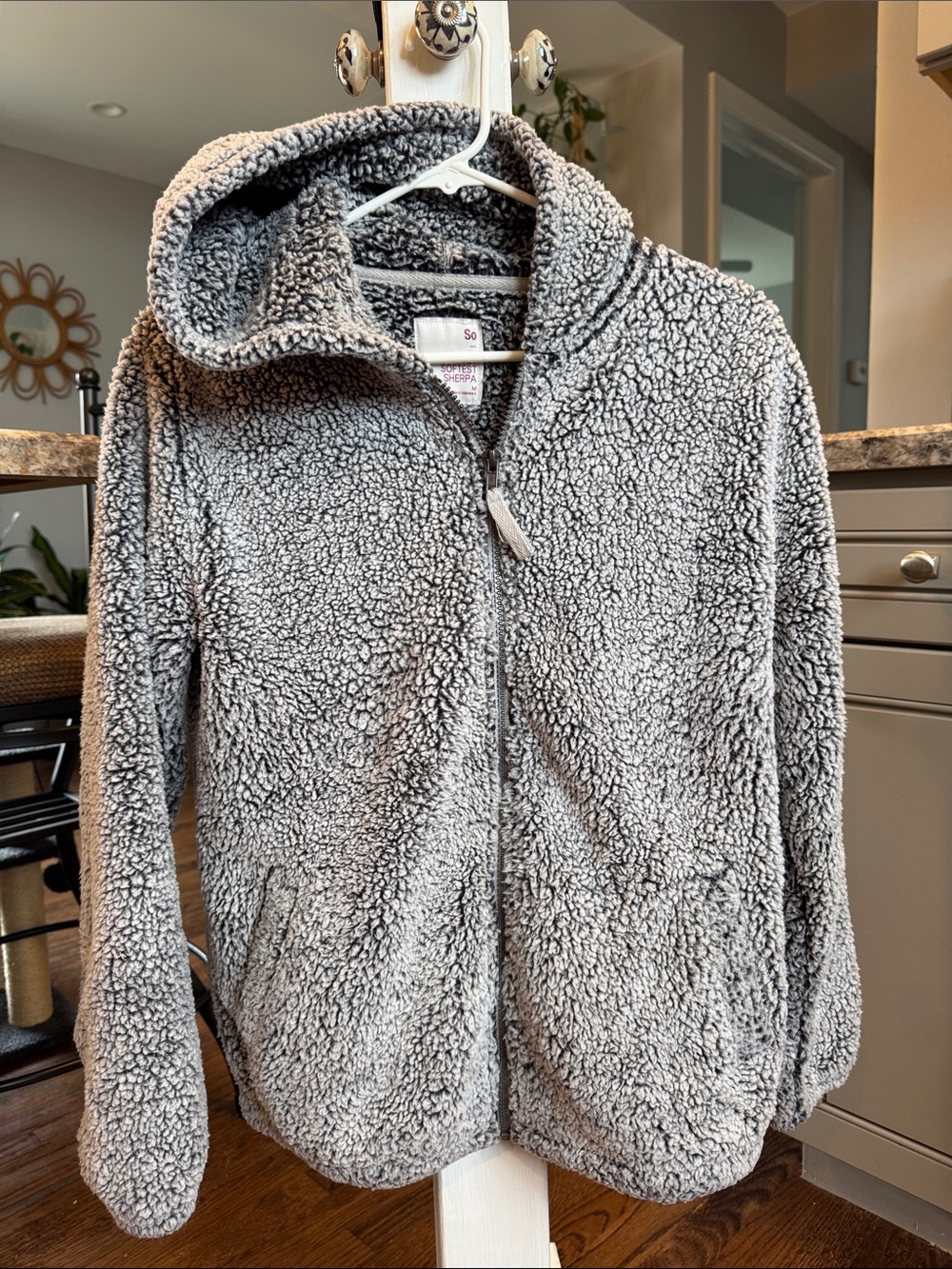 SO Grey Sherpa Zip Hoodie Jacket